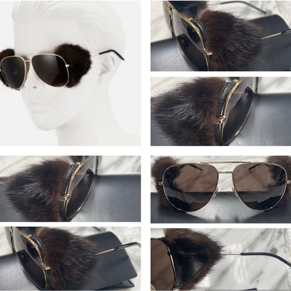 SAINT LAURENT DETACHABLE NATURAL MINK FUR ON SUNGLASSES, SO COOL FOR FUR FANS❣️ - Picture 1 of 16